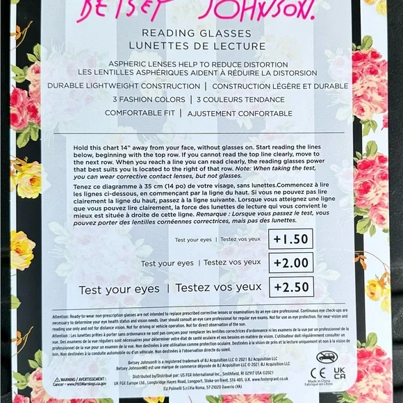 Betsy Johnson 💋 Retro Thick/Chunky Reading Glasses 1.5, 2.0 or 2.5 select size - Picture 2 of 4